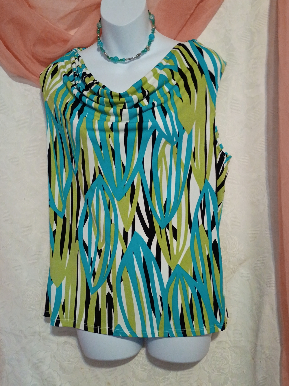Jones Studio Ladies Sleeveless Cowl Neck Top - Green, Blue, Black, White Sz Lg